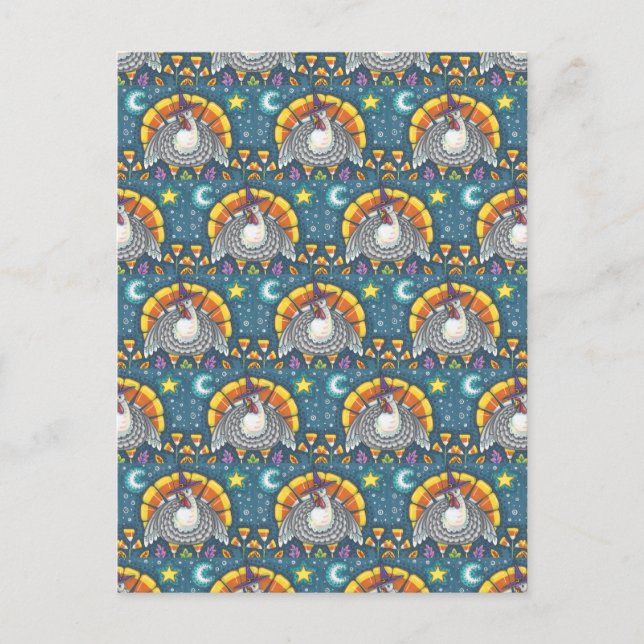 FOLK ART CANDY CORN TURKEY PILGRIM, ERNTEDANK POSTKARTE (Vorderseite)