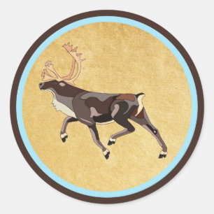 Folk Art Caribbean/Reindeer Runder Aufkleber