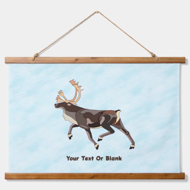 Folk Art Caribbean/Reindeer Wandteppich Mit Holzrahmen (Vorne)