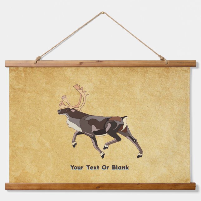 Folk Art Caribbean/Reindeer Wandteppich Mit Holzrahmen (Vorne)