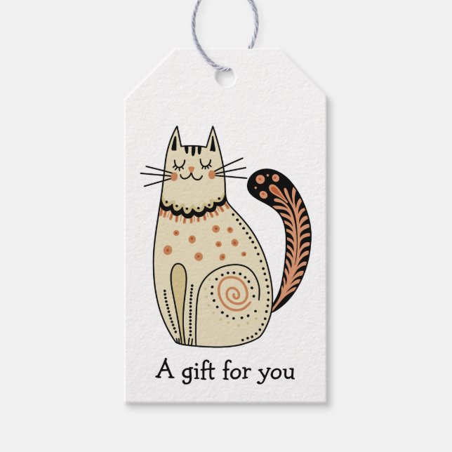 Folk Art Cat Geschenk für Sie maßgeschneidert Geschenkanhänger (Vorderseite)
