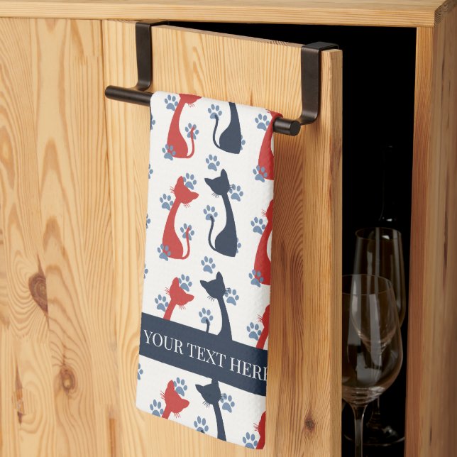 Folk Art Cat Pattern | Farmhouse Geschirrtuch (Drittel gefaltet)