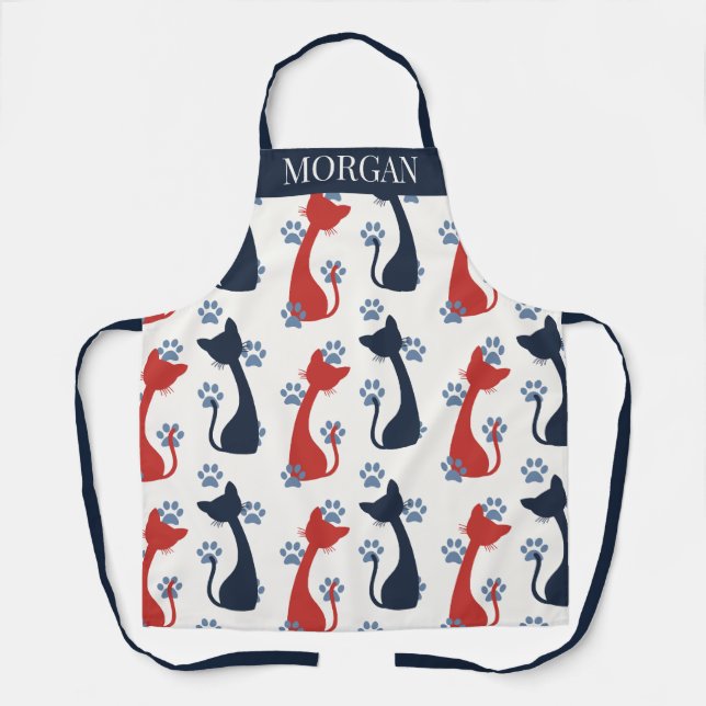 Folk Art Cat Pattern | Farmhouse Kitchen Schürze (Vorderseite)