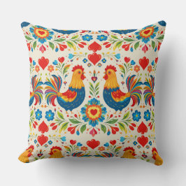 Folk art chicken floral pillow kissen