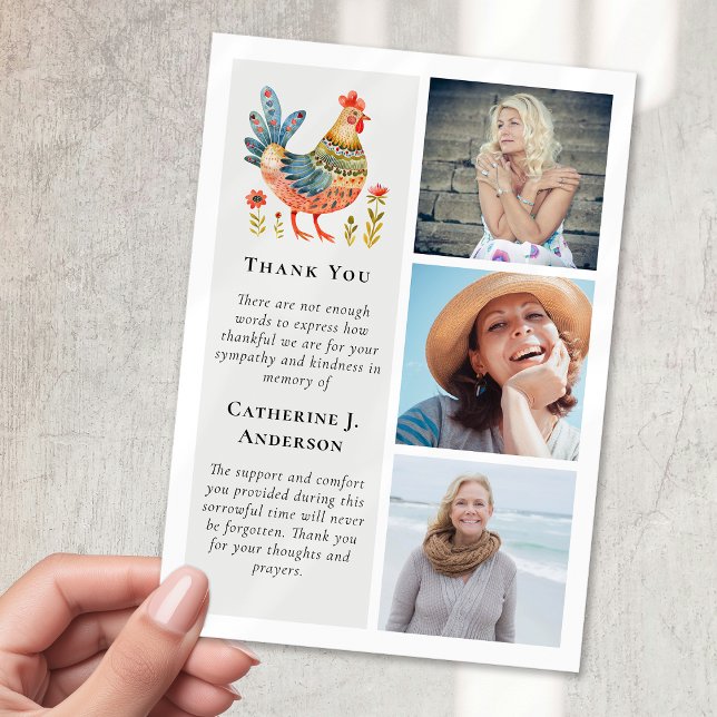 Folk Art Chicken Foto Beileid Beerdigung Dankeskarte (Von Creator hochgeladen)