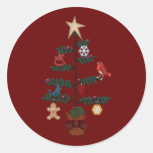 Folk Art Christmas Tree   Filzschmuck Runder Aufkleber