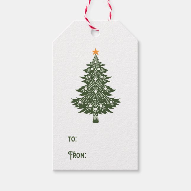 Folk Art Christmas Tree mit Star Geschenkanhänger (Vorderseite)
