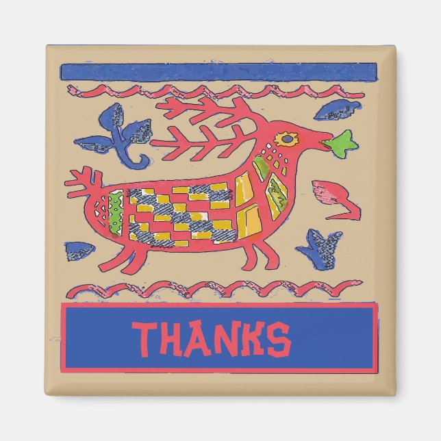 Folk Art Deer, Danke, bearbeiten Sie Text Magnet (Vorne)
