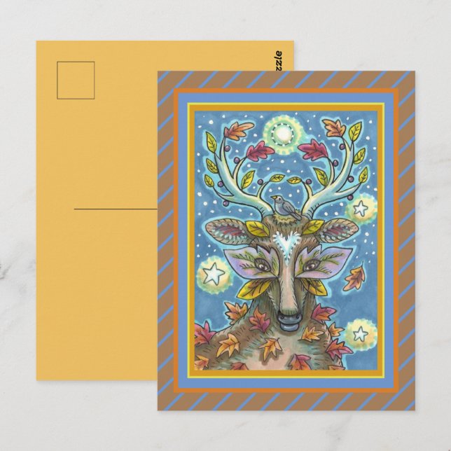 FOLK ART DEIN IM HERBLICHEN WALD, VOD NEST & MOON POSTKARTE (Vorne/Hinten)