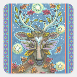 FOLK ART DEIN IM HERBLICHEN WALD, VOD NEST & MOON QUADRATISCHER AUFKLEBER
