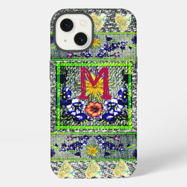 Folk Art Denim initiale Hippie iPhone Hülle (Rückseite)