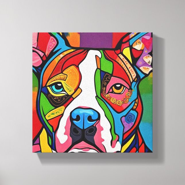 Folk Art Dog Pitbull Leinwanddruck (Vorderseite)