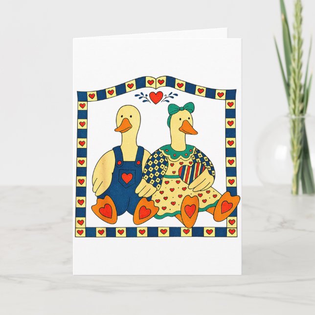 Folk Art Duck Couple With Hearts Country Farmhouse Karte (Vorderseite)