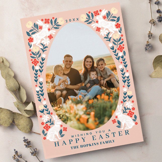 Folk Art Easter Egg Carte photo de vacances (Créateur téléchargé)