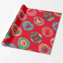 FOLK ART EASTER EIER WRAPPER PAPIER IN RED