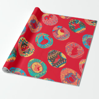 FOLK ART EASTER EIER WRAPPER PAPIER IN RED GESCHENKPAPIER