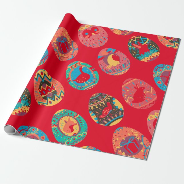 FOLK ART EASTER EIER WRAPPER PAPIER IN RED GESCHENKPAPIER (Ungerollt)