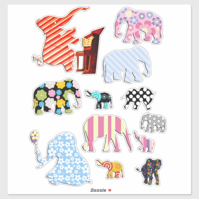 Folk Art Elephants Aufkleber (Blatt)