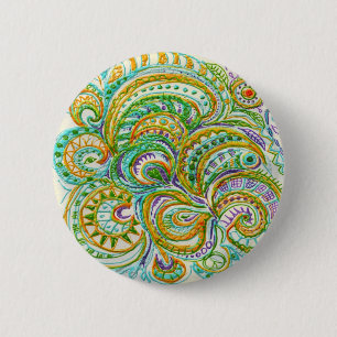Folk Art Fantasy Pattern Button