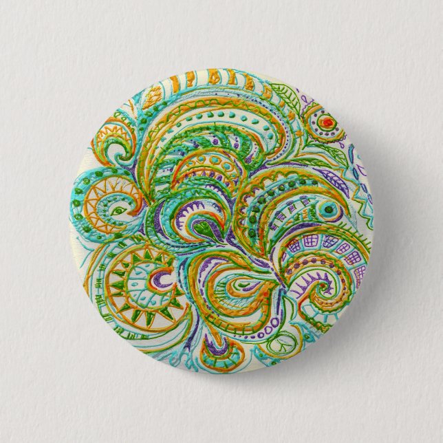 Folk Art Fantasy Pattern Button (Vorderseite)