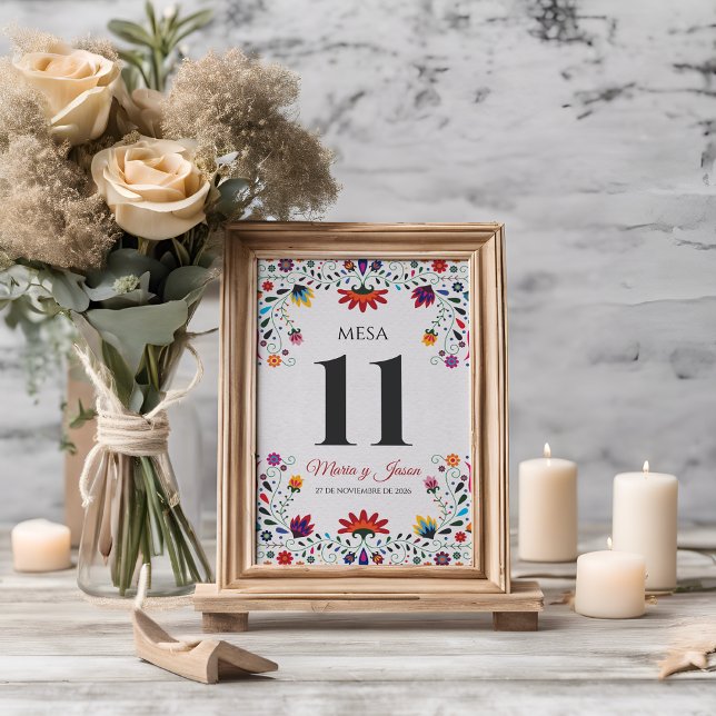 Folk Art Floral Botanical Fiesta Spanish Wedding Tischnummer (Folk Art Floral Botanical Fiesta Spanish Wedding Table Number)