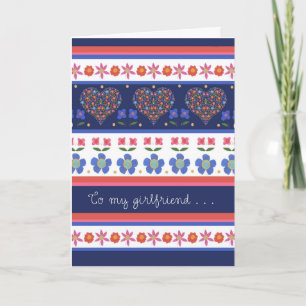 Folk Art Floral Coeurs carte d'anniversaire, amie