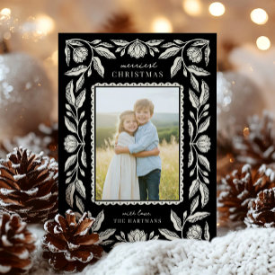 Folk Art Floral Frame Weihnachts-Foto Feiertagskarte