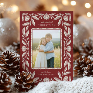 Folk Art Floral Frame Weihnachts-Foto Feiertagskarte