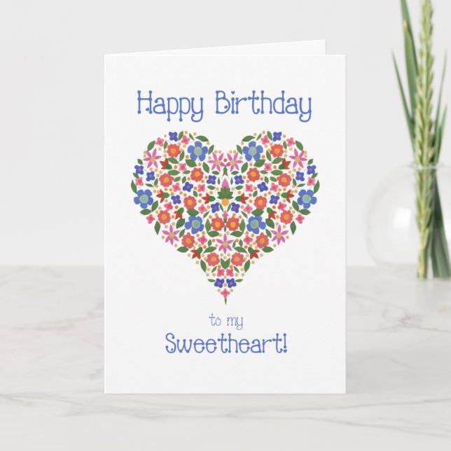 Folk Art Floral Heart Carte d'anniversaire pour am (Devant)