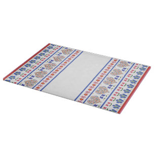 Folk Art Floral Hearts Border: Glass Cutting Board Schneidebrett