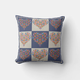 Folk Art Floral Hearts Checkerboard Pillow Kissen