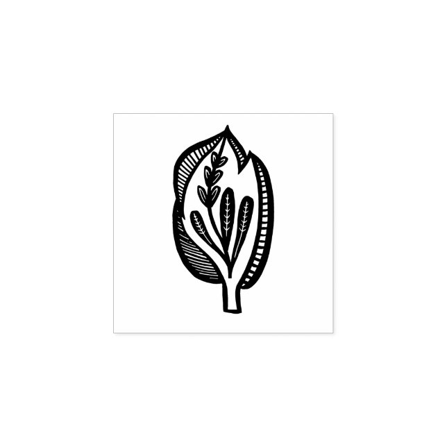 Folk Art Floral Leaf Spring Linocut Style Gummistempel (Prägung)