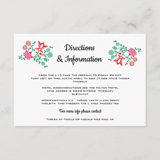 Folk Art Floral Mexican Fiesta Wedding info Begleitkarte (Vorderseite)