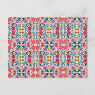 Folk Art Floral Muster in lebhaften Farben Postkarte