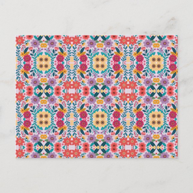Folk Art Floral Muster in lebhaften Farben Postkarte (Vorderseite)