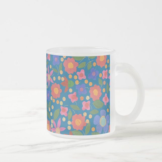 Folk Art Floral on Blue Glass Coffee Tasse (Rechts)