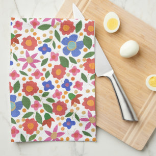Folk Art Floral on White Kittuch Geschirrtuch