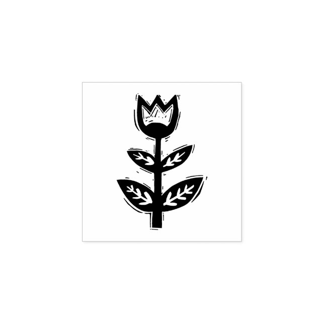 Folk Art Floral Tulip Spring Linocut Style Gummistempel (Prägung)
