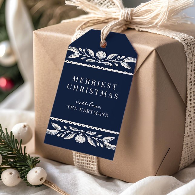 Folk Art Floral Weihnachtsstadt Name Geschenkanhänger (Von Creator hochgeladen)