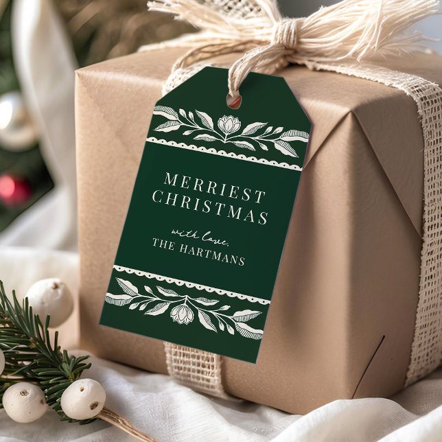 Folk Art Floral Weihnachtsstadt Name Geschenkanhänger (Von Creator hochgeladen)