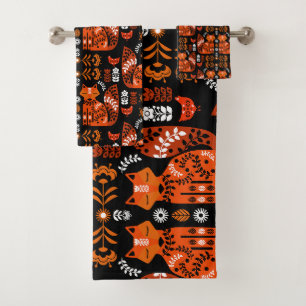Folk Art Fox und Hen Badhandtuch Set