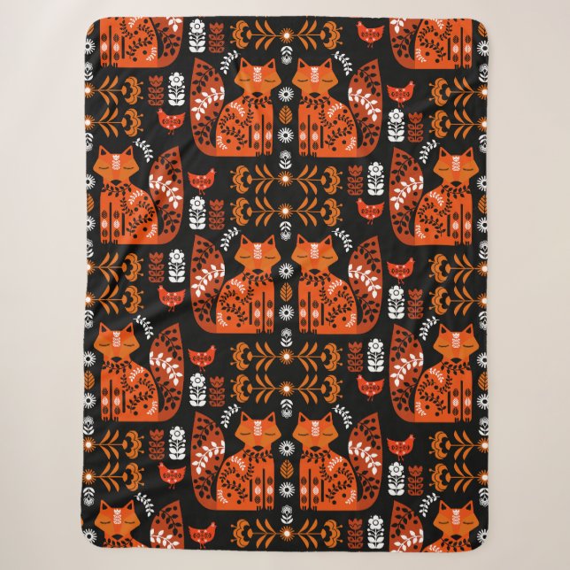 Folk Art Fox und Hen Sherpadecke (Vorderseite)