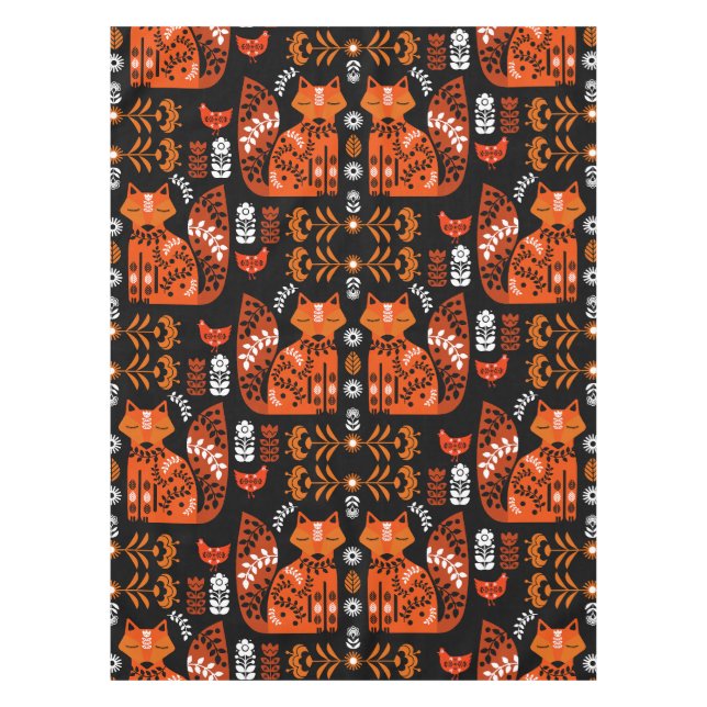 Folk Art Fox und Hen Tischdecke (Vorderseite)