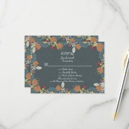 Folk Art Frame in Blue Brown Tan RSVP Karte