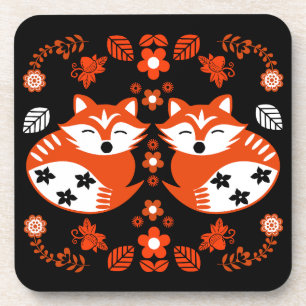 Folk-Art-Fuchs-Druck-Dekor Getränkeuntersetzer