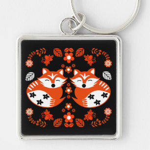 Folk-Art-Fuchs-Druck-Dekor Schlüsselanhänger