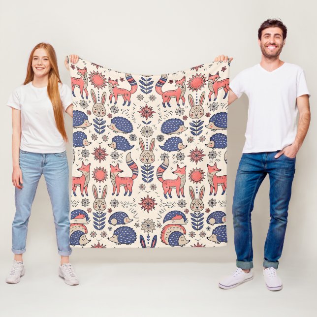 Folk-Art-Fuchs-Hase-Igel-Wald-Decke Fleecedecke (Beispiel)