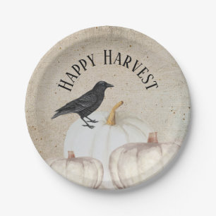Folk Art Happy Harvest White Pumpkin Pappteller