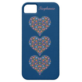 Folk Art Hearts, Deep Blue iPhone 5 Case-Mate 11 Hülle