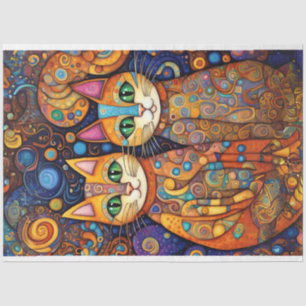 Folk Art helle farbige Katzen Dekoupage Seidenpapier